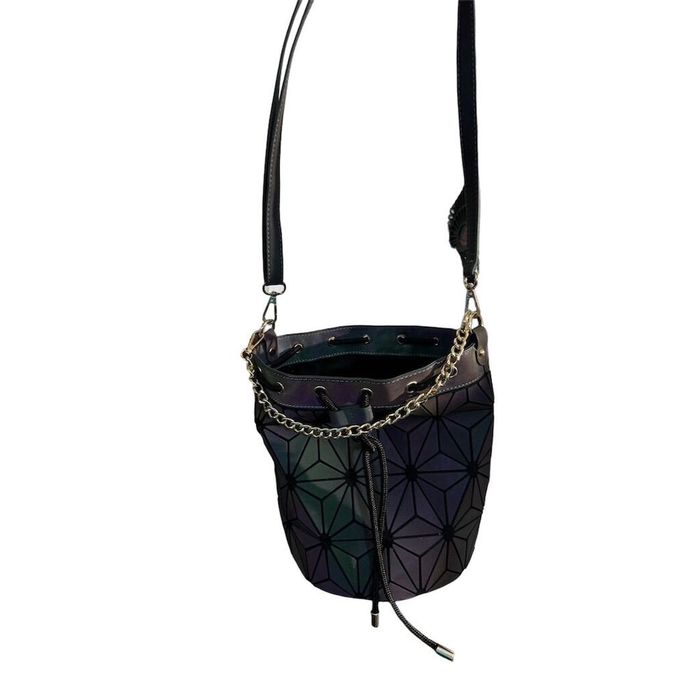 Geometric Luminous Bucket Bag Set w/ Wallet & Pouch Women's Casual